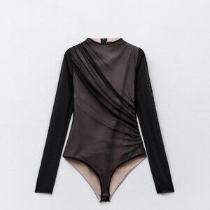 NWT - Zara DRAPED TULLE BODYSUIT - sixe XS